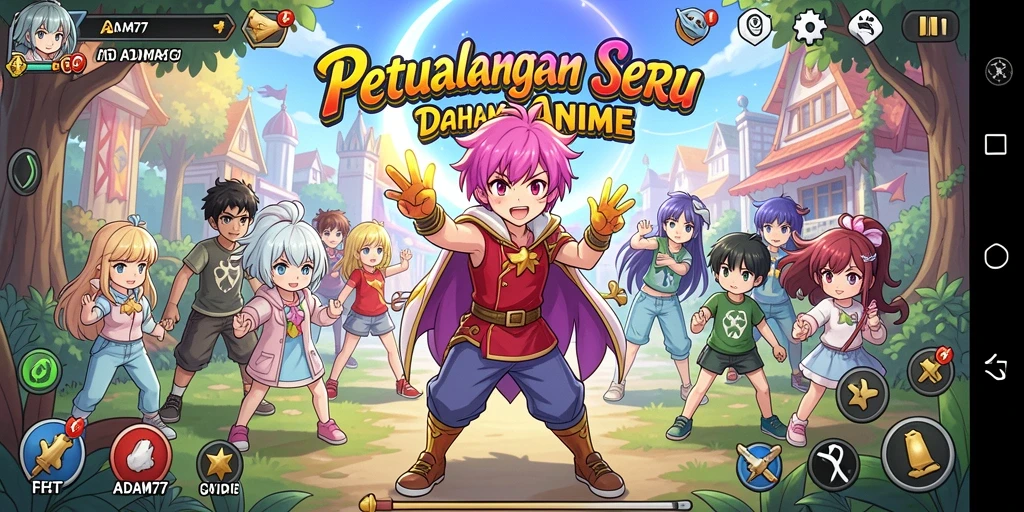 Tampilan gameplay ADAM77 yang penuh warna dan dinamis.