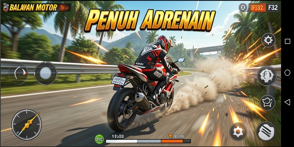 Gameplay seru F32 dengan adrenalin tinggi dalam balapan motor.