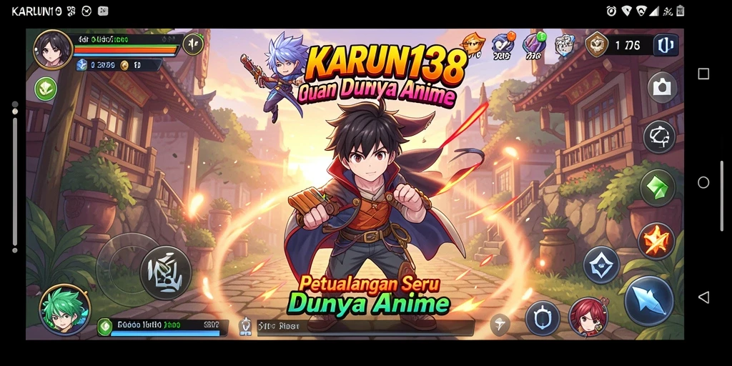 Tampilan utama gameplay KARUN138 yang penuh warna dan karakter menarik.