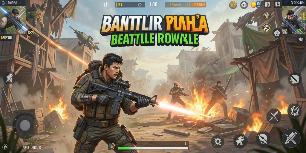 Screenshot gameplay MPO08 menunjukkan aksi pertempuran seru di Battle Royale.
