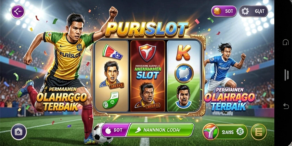 Tampilan gameplay <strong>PURISLOT</strong> yang menampilkan putaran slot olahraga yang menarik.