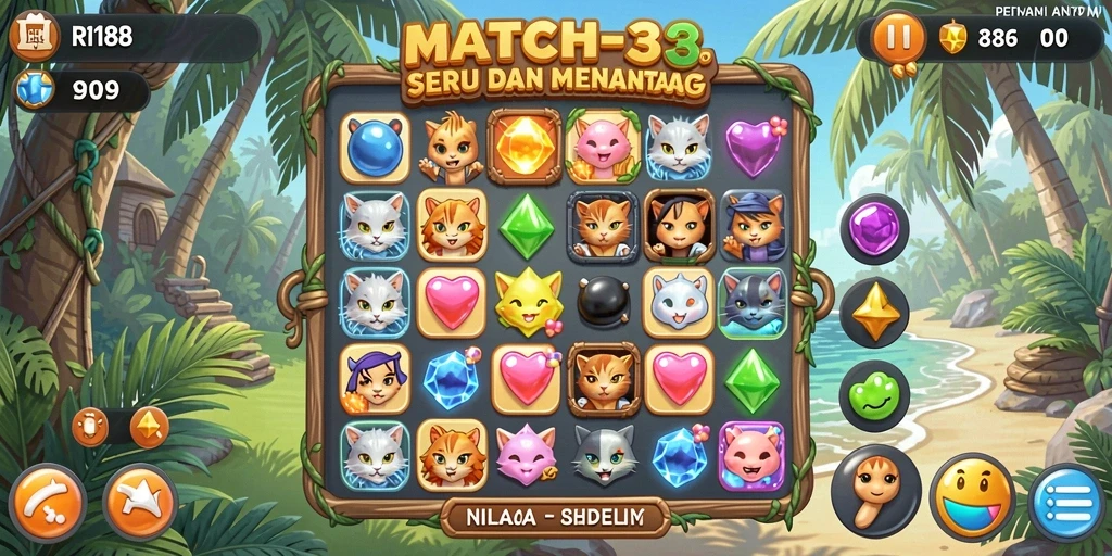 Tampilan menarik dari gameplay RI188 yang menonjolkan elemen Match-3.