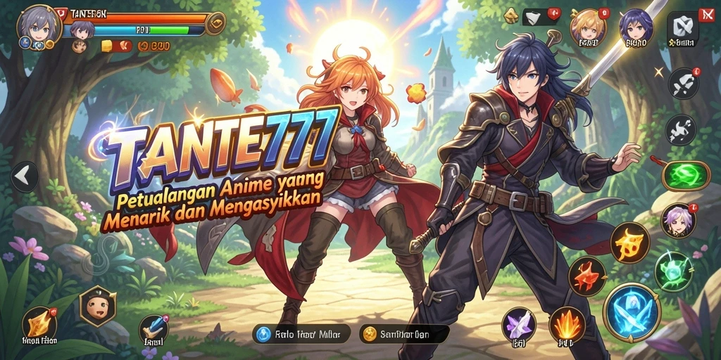 Screenshot gameplay TANTE777 menampilkan karakter Anime dalam pertempuran yang seru.